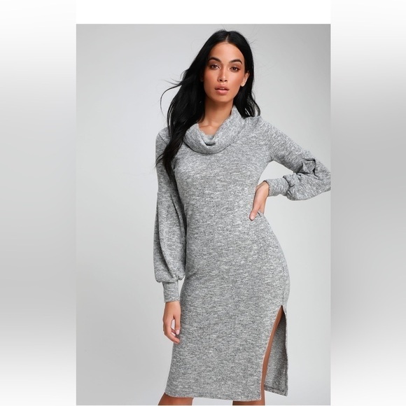 Lulus Dresses & Skirts - Lulus Mattea Heathered‎ Grey Cowl Neck Midi Sweater Dress women’s XS